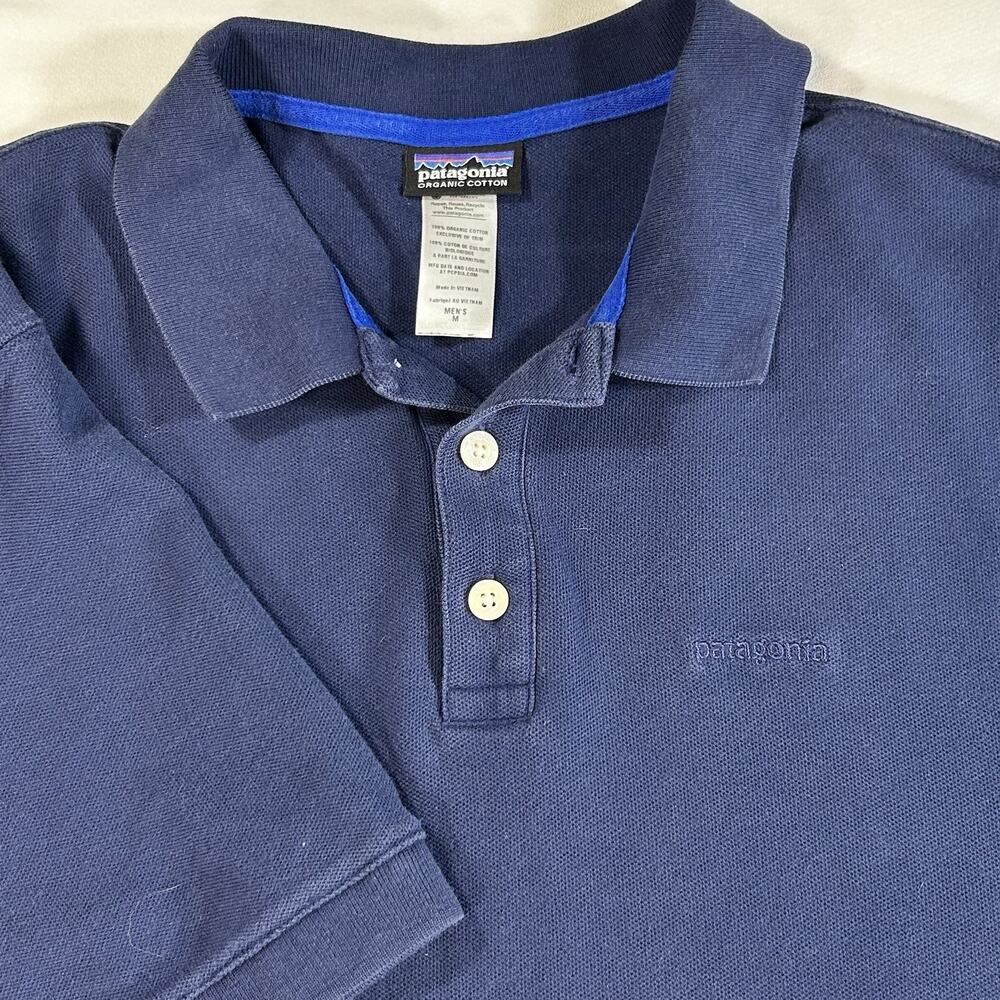 Patagonia Polo Shirt Men's Medium Navy Blue Organic Cotton Pique